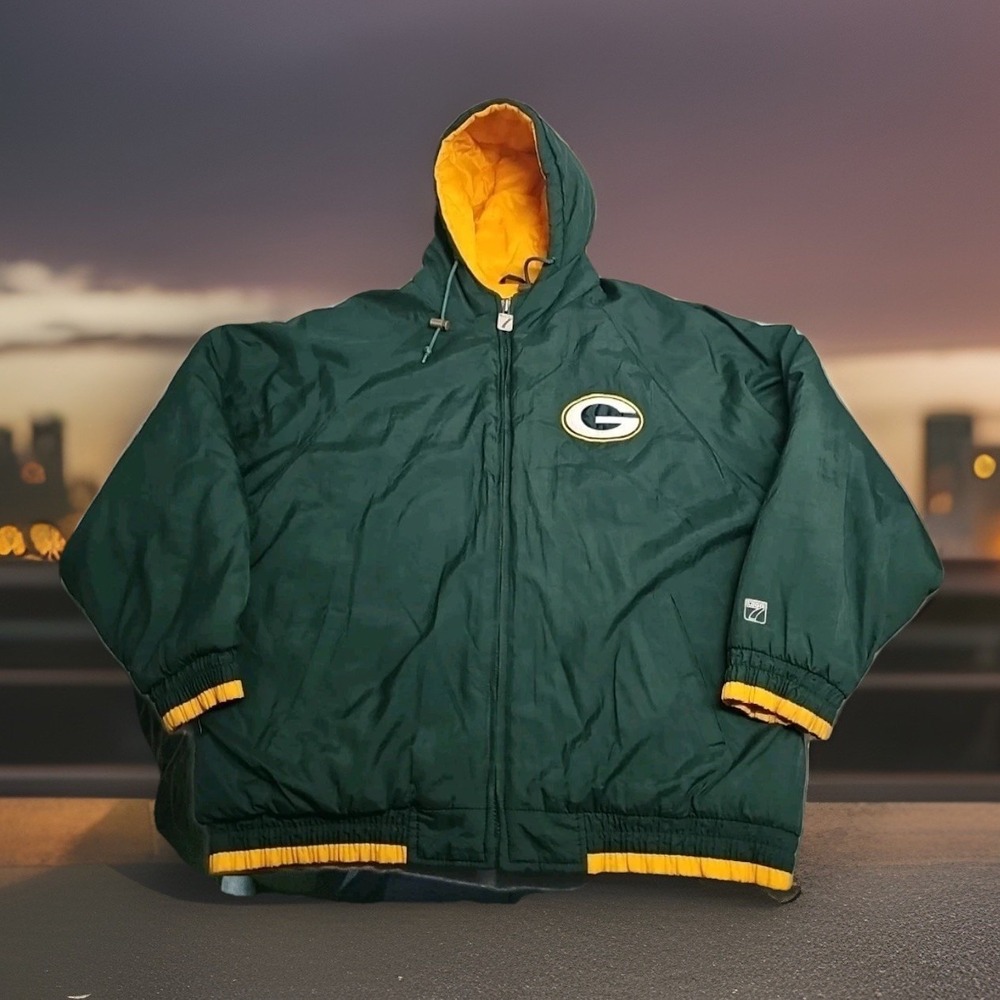 Vintage Green Bay Packers NFL Gameday Logo 7 Jacket (1990s) Hooded Men's XL Rare